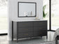 Cadmori King Upholstered Panel Bed with Mirrored Dresser, Chest and 2 Nightstands