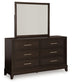 Neymorton King Upholstered Panel Bed with Mirrored Dresser and 2 Nightstands