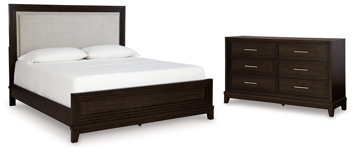 Neymorton Queen Upholstered Panel Bed with Dresser