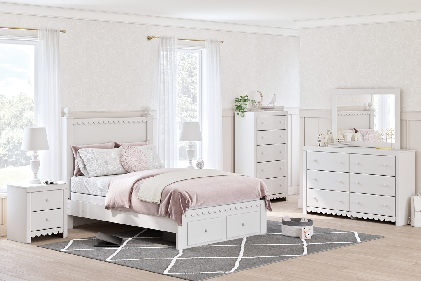 Mollviney Full Panel Storage Bed with Dresser and Nightstand