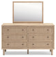 Cielden Full Upholstered Panel Bed with Mirrored Dresser and Chest