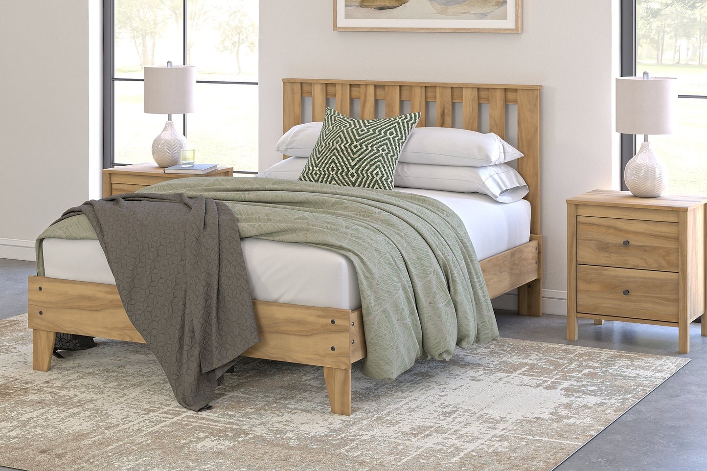 Bermacy Full Panel Headboard with Dresser and 2 Nightstands