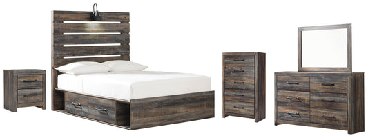 Drystan Twin Panel Bed with 2 Storage Drawers with Mirrored Dresser, Chest and Nightstand