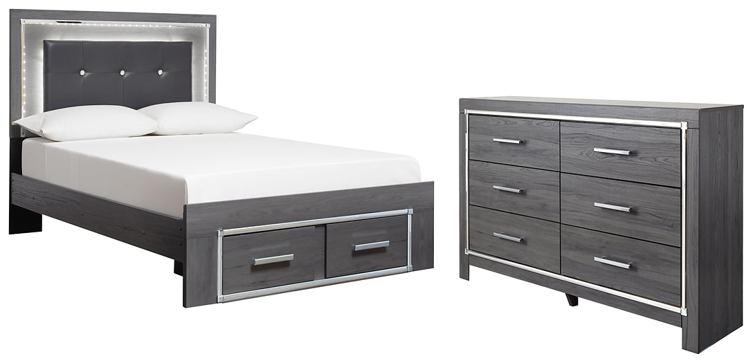 Lodanna Full Panel Bed with 2 Storage Drawers with Dresser