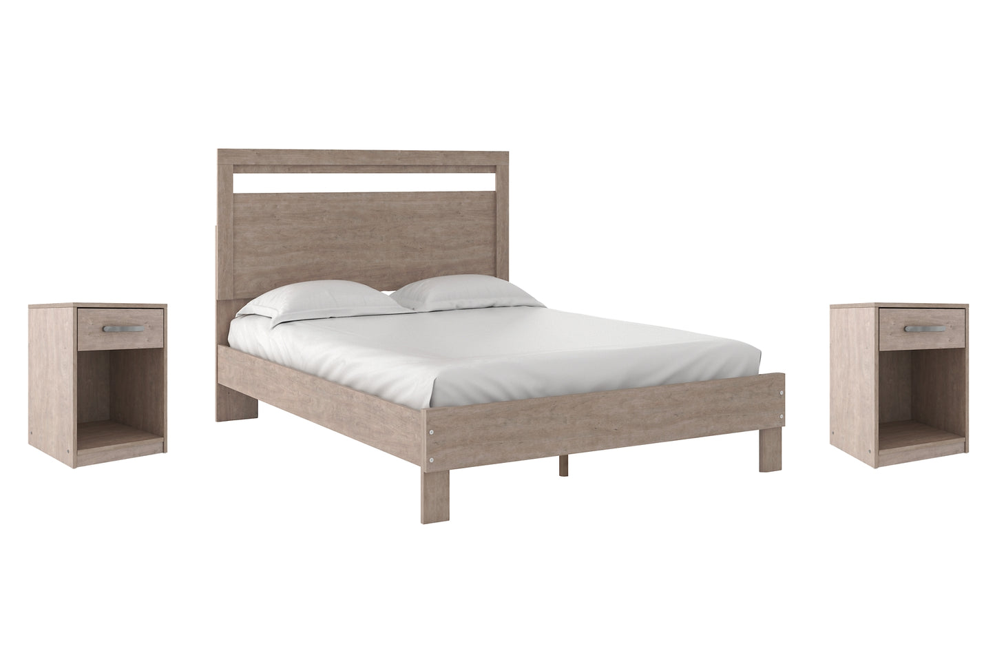 Flannia Queen Panel Platform Bed with 2 Nightstands