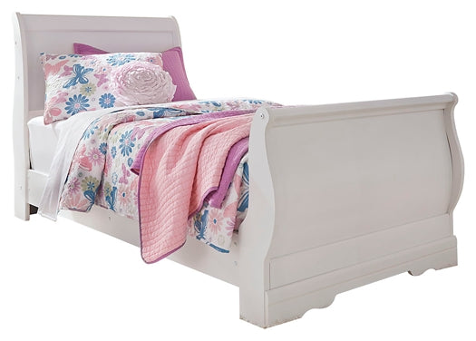 Anarasia Twin Sleigh Bed with Mirrored Dresser and 2 Nightstands