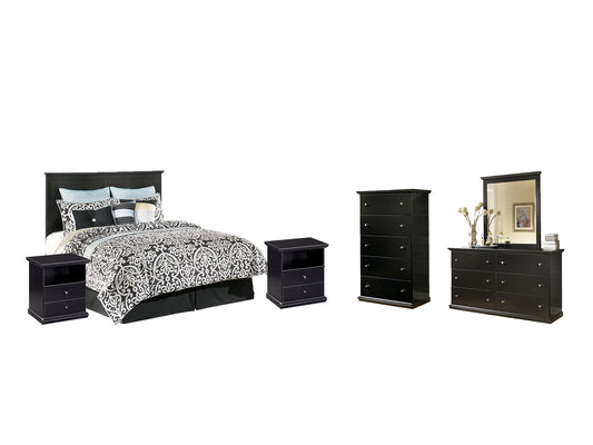 Maribel Queen/Full Panel Headboard with Mirrored Dresser, Chest and 2 Nightstands