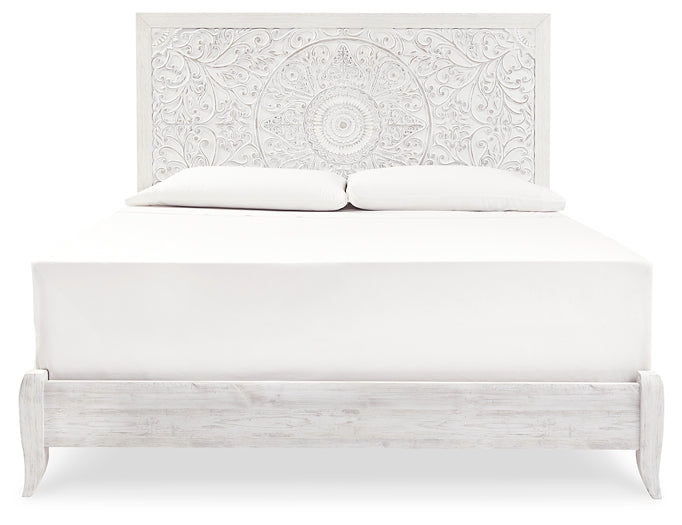 Paxberry King Panel Bed with Mirrored Dresser