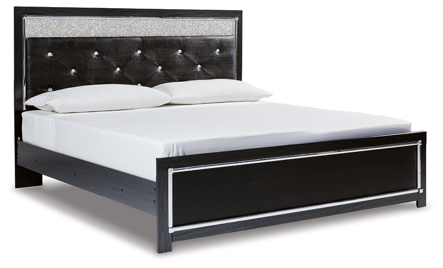 Kaydell King Upholstered Panel Bed with Mirrored Dresser, Chest and 2 Nightstands