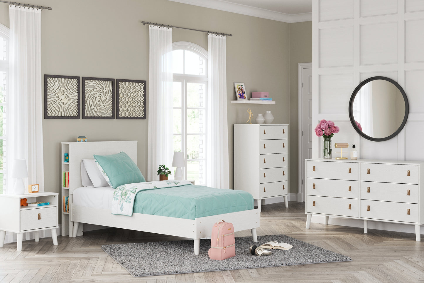 Aprilyn Twin Bookcase Bed with Dresser and 2 Nightstands