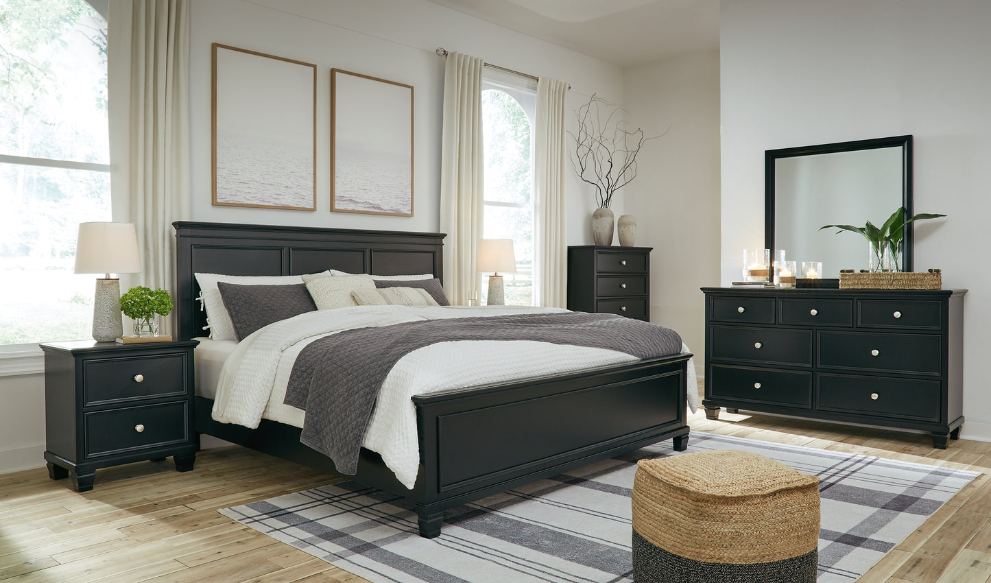 Lanolee King Panel Bed with Mirrored Dresser, Chest and 2 Nightstands