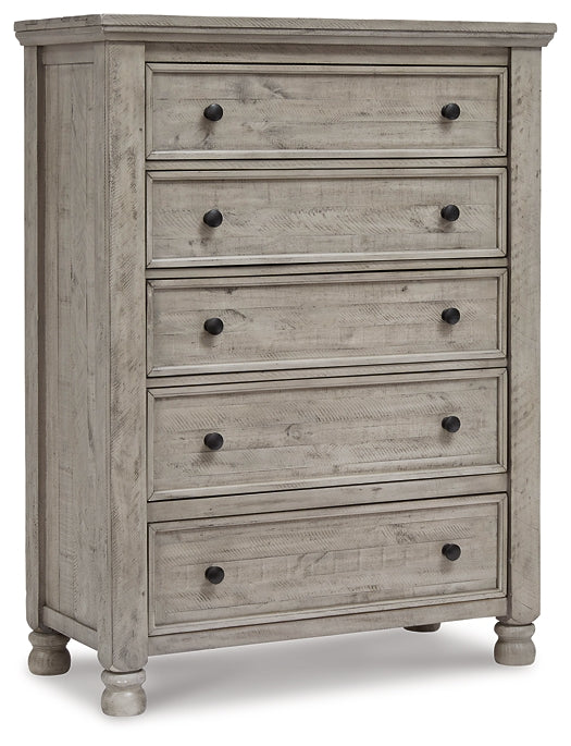 Harrastone Queen Panel Bed with Mirrored Dresser and Chest