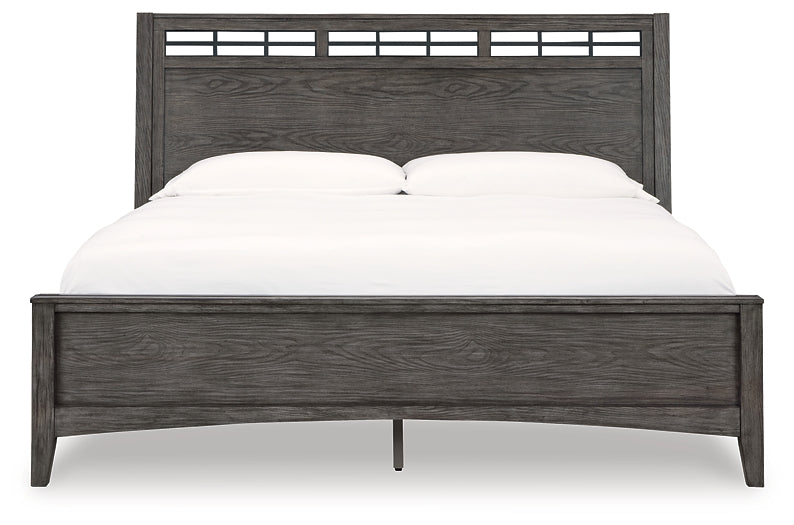 Montillan Queen Panel Bed with Mirrored Dresser and Chest