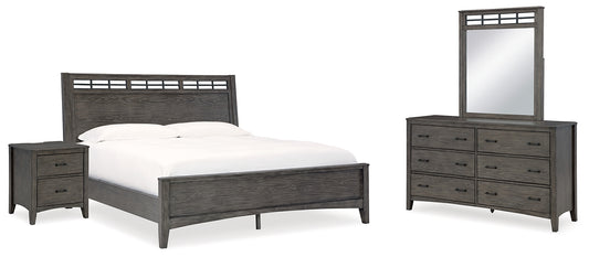 Montillan Queen Panel Bed with Mirrored Dresser and Nightstand